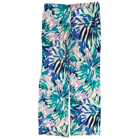 Lilly Pulitzer Women’s M Blue Purple Off Tropic Print Georgie May Palazzo Pants - Picture 4 of 8